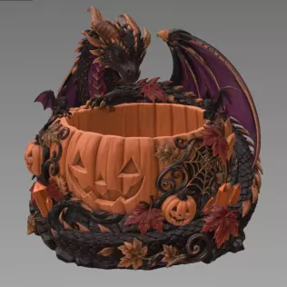 Halloween Dragon Pumpkin Bowl STL File for 3D Print - Model thumbnail 7