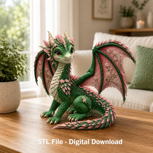 Blossom Meadow Dragon STL File for 3D Print - Model preview 3