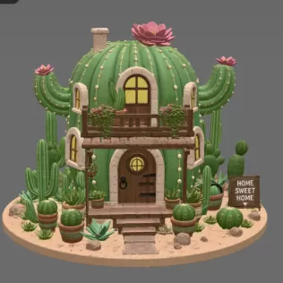 Cactus Cottage House STL File for 3D Print - Model thumbnail 7