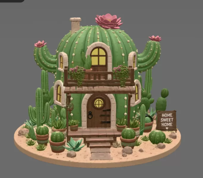 Cactus Cottage House STL File for 3D Print - Model preview 7