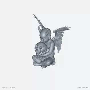Horned Winged Cherub with Skull - STL - Model thumbnail 2