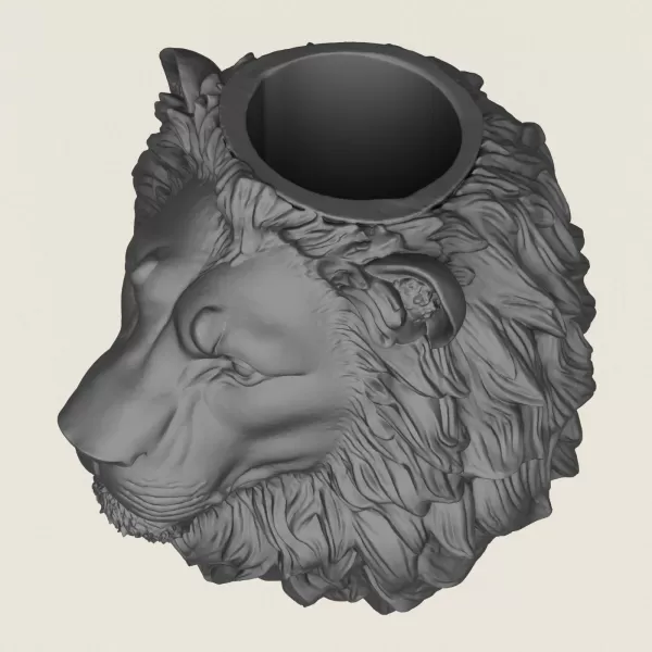 Lion Head Vase Print Ready 3D Model - Model preview 2