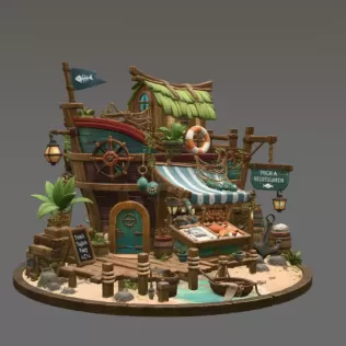 Floating Fish Market Boat STL File for 3D Print - Model thumbnail 7