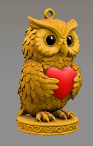 Owl with Heart - Highly Detailed Figurine Pendant - Model preview 6