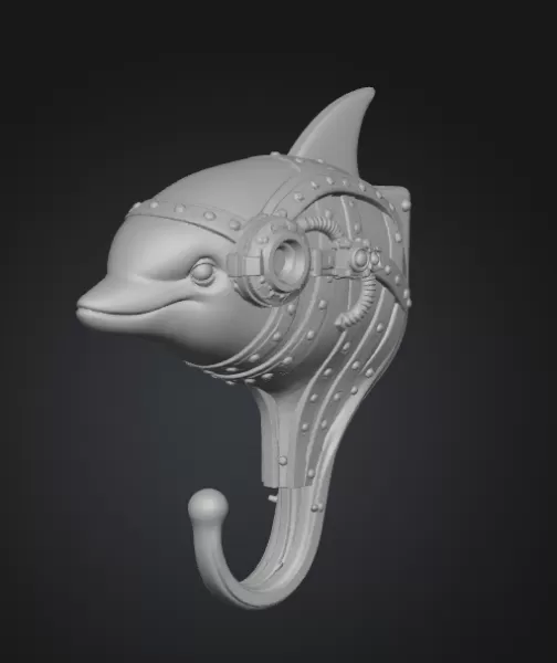 STL File Description — Steampunk Dolphin Wall Hook (print-ready) - Model preview 2