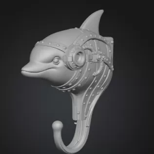 STL File Description — Steampunk Dolphin Wall Hook (print-ready) - Model thumbnail 2