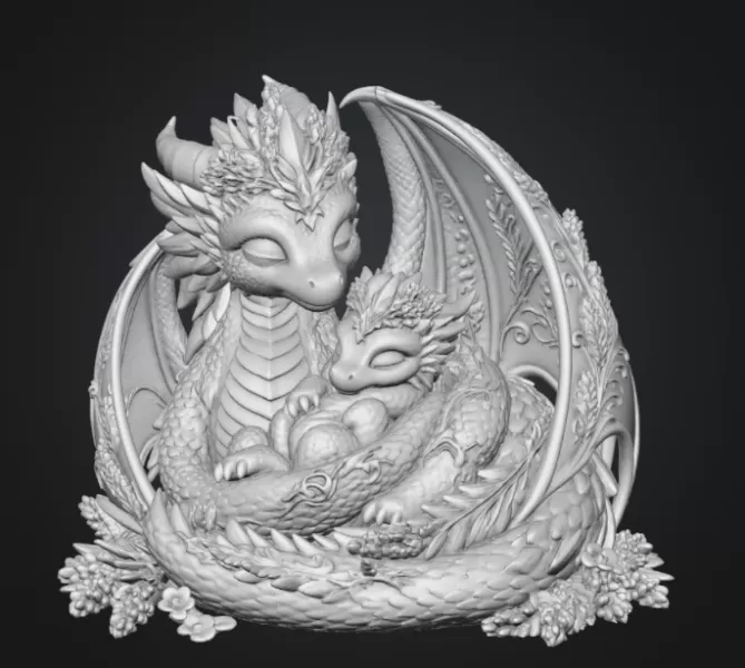 Lavender Dragon Mother and Baby STL File for 3D Print - Model preview 10