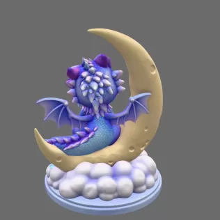 Moon Baby Dragon STL File 3D Printable Fantasy Dragon Figurine - Model thumbnail 5
