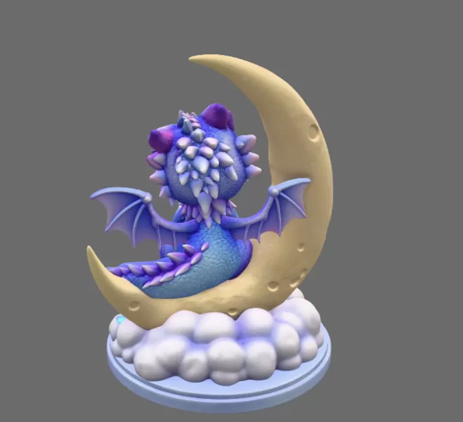 Moon Baby Dragon STL File 3D Printable Fantasy Dragon Figurine - Model preview 5