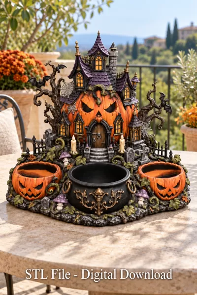 Haunted Pumpkin House Organizer STL File for 3D Print - Model preview 2