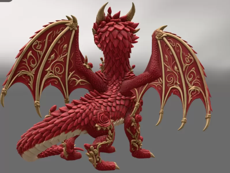 Crimson Rose Dragon STL File for 3D Print - Model preview 10
