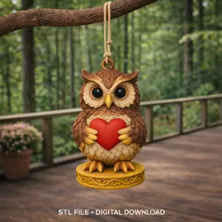 Owl with Heart - Highly Detailed Figurine Pendant - Model thumbnail 7