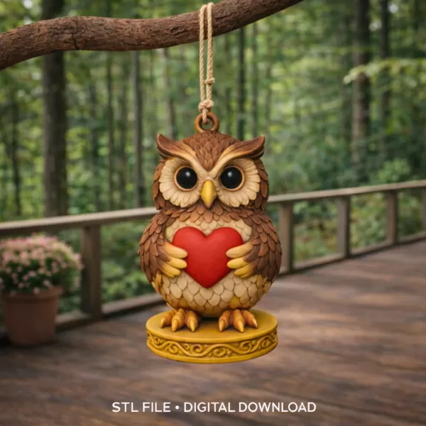 Owl with Heart - Highly Detailed Figurine Pendant - Model preview 7