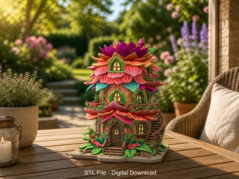 Whimsical Blossom Cottage STL File for 3D Printing - Model preview 2