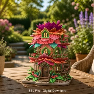 Whimsical Blossom Cottage STL File for 3D Printing - Model thumbnail 2