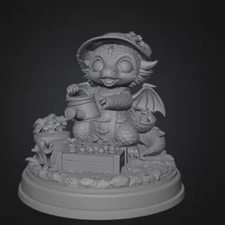 Cute Farmer Dragon Figurine STL File for 3D Printing - Model thumbnail 8