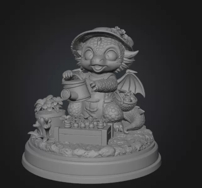 Cute Farmer Dragon Figurine STL File for 3D Printing - Model preview 8