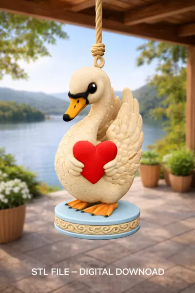 Swan with Heart – STL File | Digital Download - Model preview 2