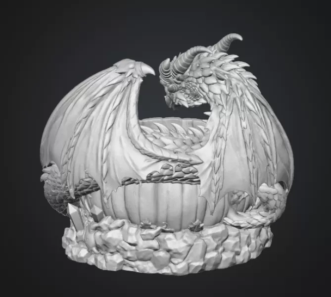 Halloween Dragon Pumpkin Bowl STL File for 3D Print - Model preview 14
