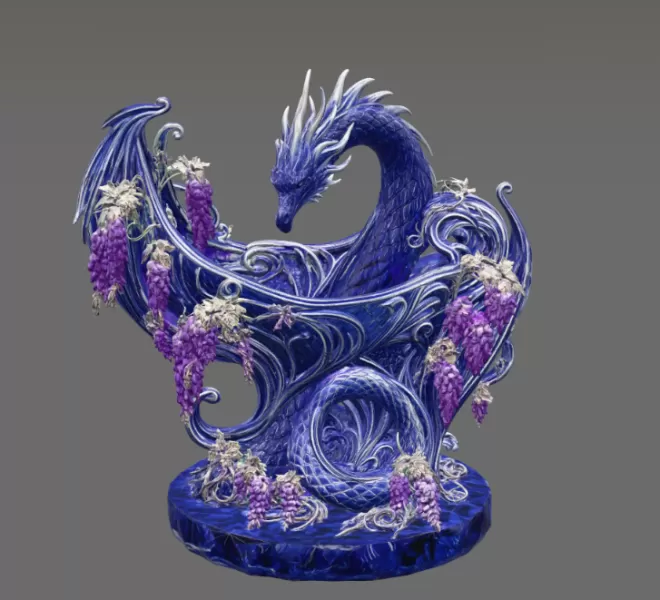 Midnight Wisteria Dragon Bowl STL File for 3D Print - Model preview 8