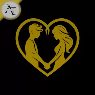 Couple in heart - Silhouette - 2D Wall Art Decor