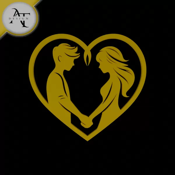 Couple in heart - Silhouette - 2D Wall Art Decor - Model preview 1