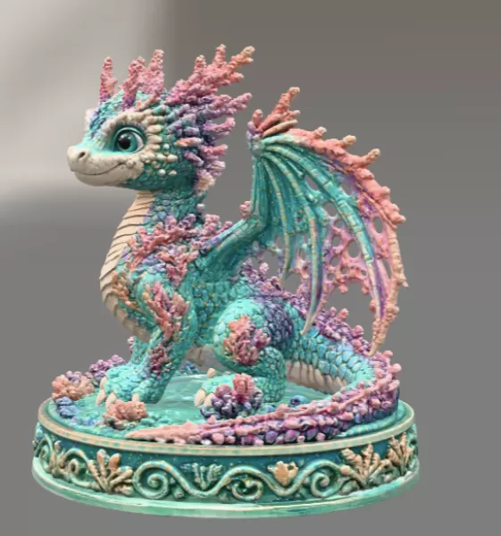 Coral Reef Baby Dragon STL for 3D Print - Model preview 4