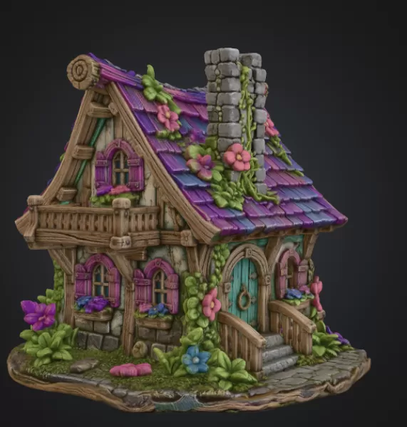 Enchanted Bloom Cottage STL File for 3D Printing - Model preview 3