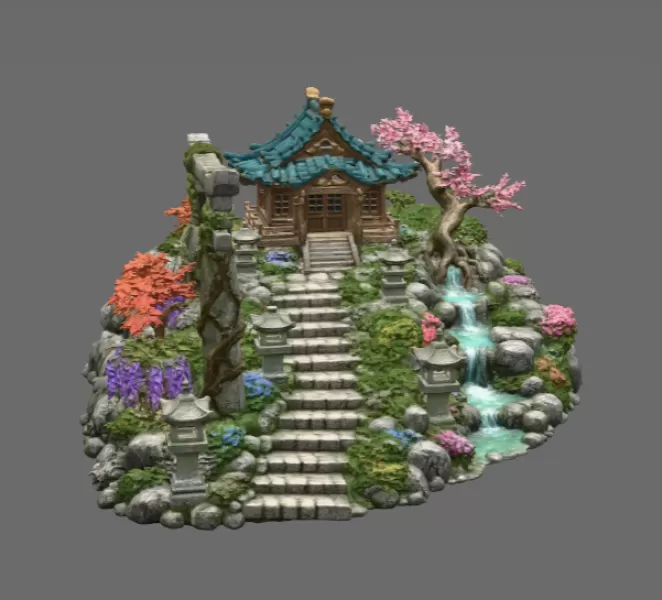 🏯 Japanese Sakura Shrine Garden STL File for 3D Print - Model preview 9