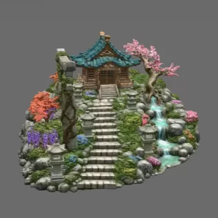 🏯 Japanese Sakura Shrine Garden STL File for 3D Print - Model thumbnail 9