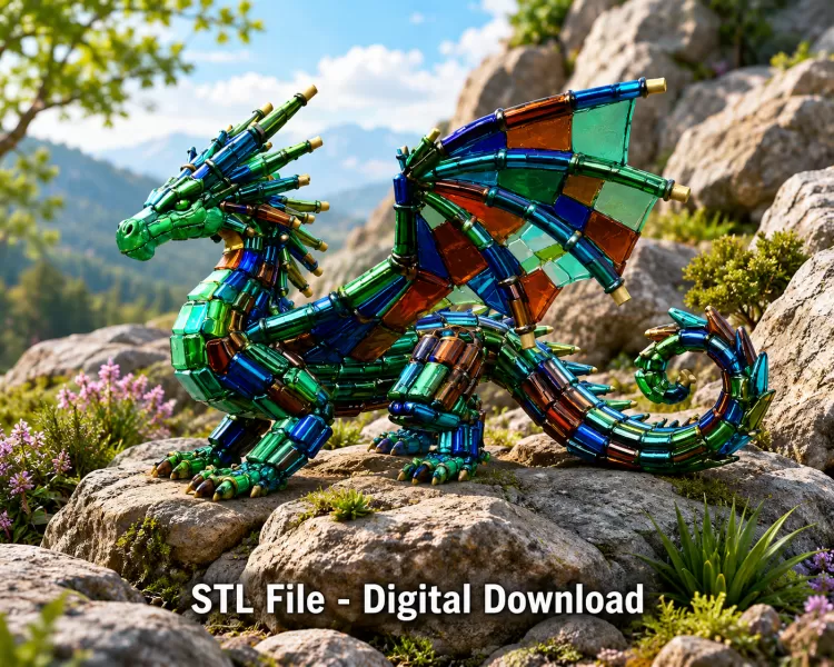 Stained Glass Dragon STL File for 3D Print - Model preview 1