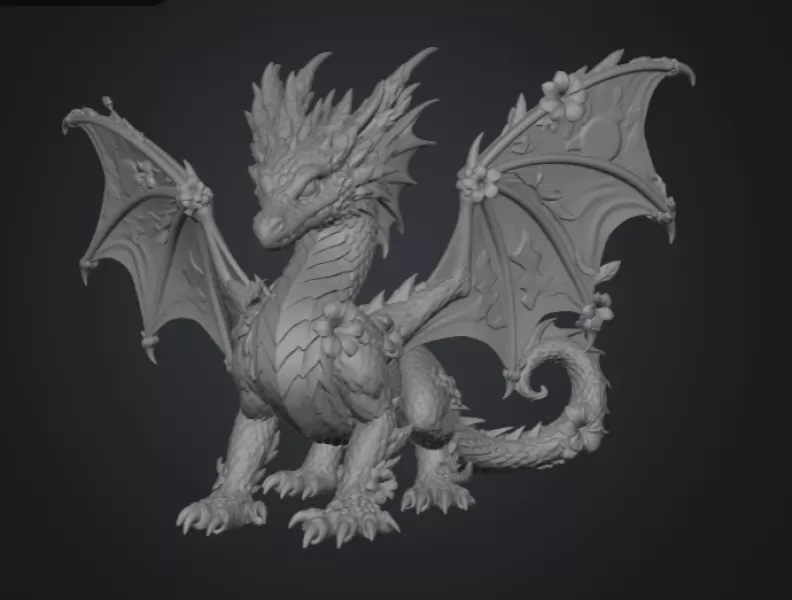 Summer Bloom Dragon STL File for 3D Print - Model preview 12