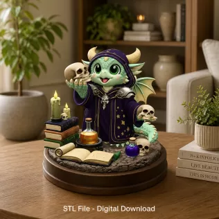 Cute Fantasy Mage Dragon STL File for 3D Printing - Model thumbnail 2