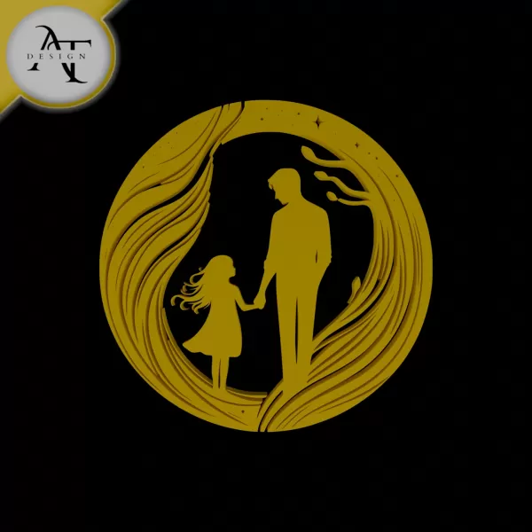 Dad and daughter - Silhouette - 2D Wall Art Decor - Model preview 1