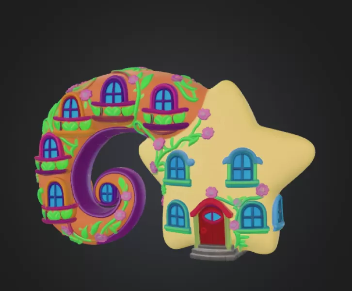 Fantasy Star House Magical Spiral Bookend STL File 3D Printable - Model preview 6