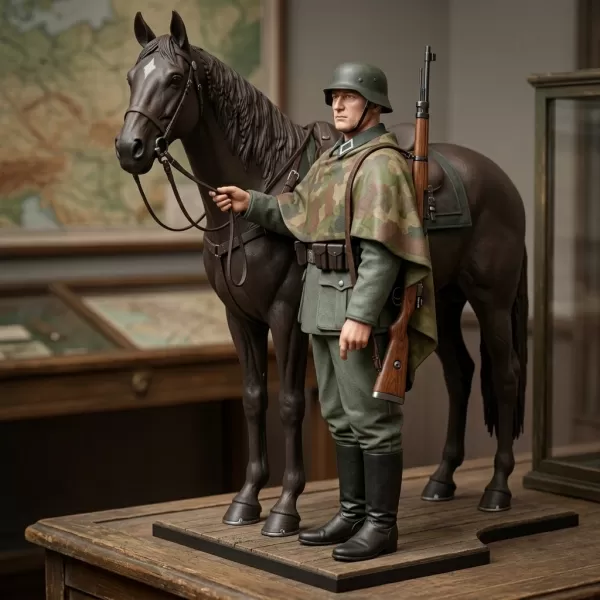 German Mounted Soldier with Horse – Historical Resin STL Figure - Model preview 1