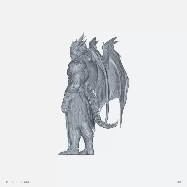 Armored Winged Dragonkin Statue - STL - Model preview 3