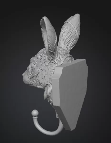 Steampunk Rabbit Wall Hook – 3D Printable STL - Model preview 4
