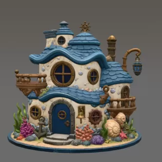 Seaside Fantasy Cottage STL File for 3D Print - Model thumbnail 5