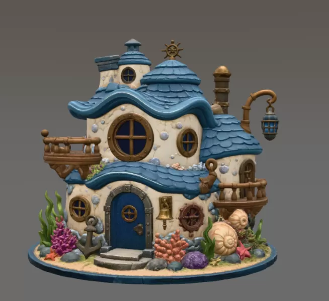 Seaside Fantasy Cottage STL File for 3D Print - Model preview 5