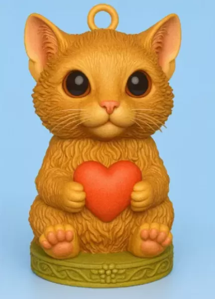 Cute Cat Pendant — Heart Holding Figurine - Model preview 1