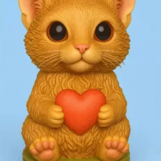 Cute Cat Pendant — Heart Holding Figurine