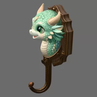 Cute Dragon Wall Hook STL File for 3D Print - Model thumbnail 4