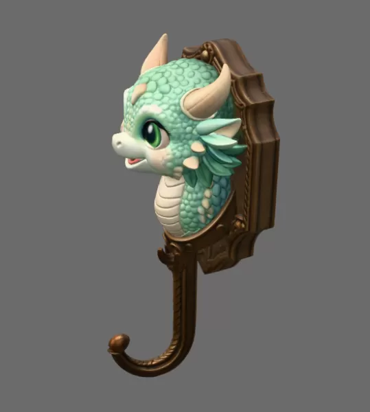 Cute Dragon Wall Hook STL File for 3D Print - Model preview 4