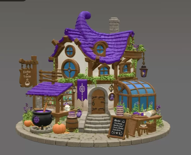 Lavender Witch Apothecary Cottage STL File for 3D Print - Model preview 7