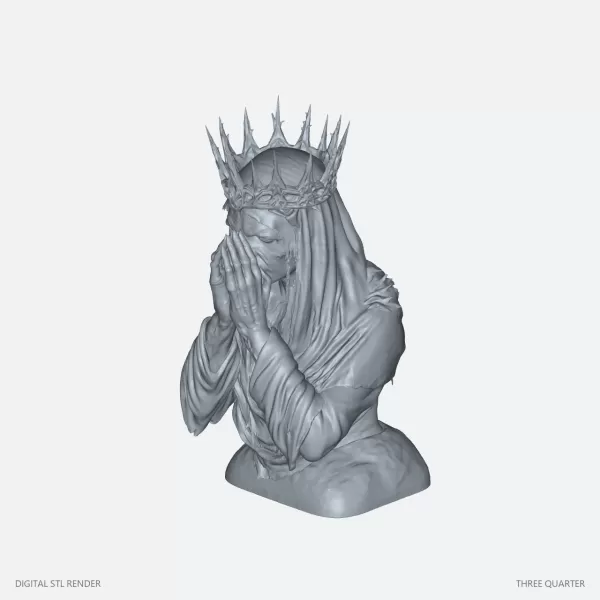Praying Crowned Gothic Bust - STL - Model preview 2