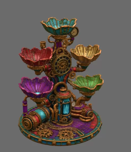 Steampunk Lotus Jewelry Organizer STL File for 3D Print - Model preview 9
