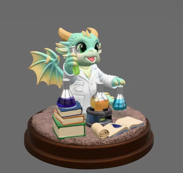 Cute Scientist Dragon Figurine STL File for 3D Print - Model preview 6