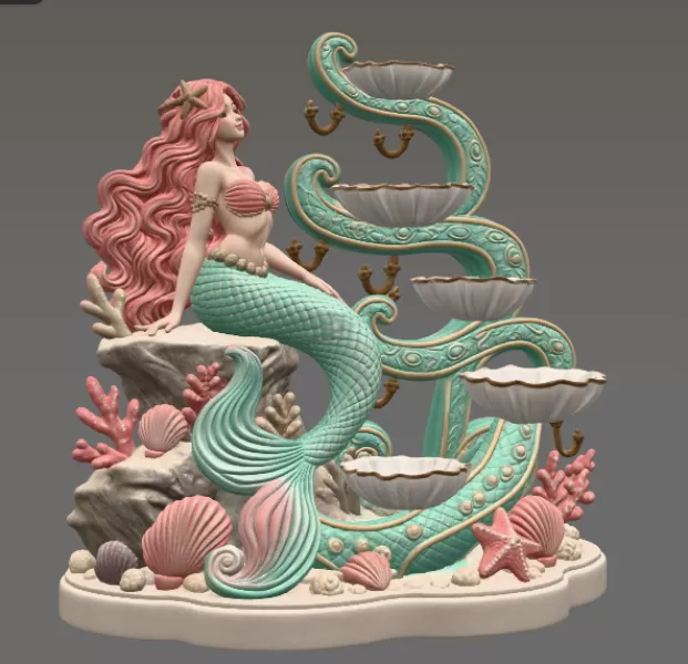 Mermaid Shell Jewelry Organizer STL File for 3D Print - Model preview 12