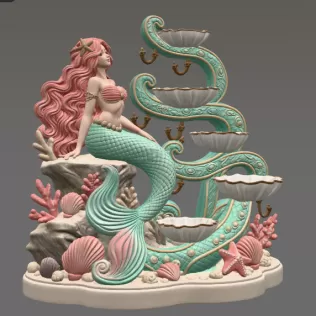 Mermaid Shell Jewelry Organizer STL File for 3D Print - Model thumbnail 12